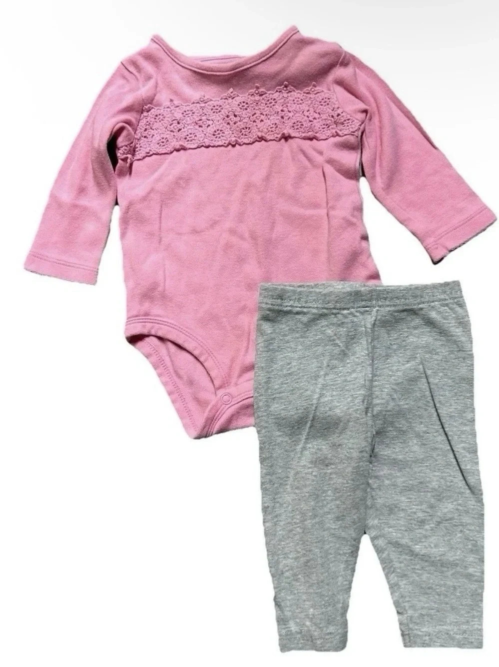 Baby Girl Long Sleeve Bodysuits Pants Pink Grey Size 3-6 Months
